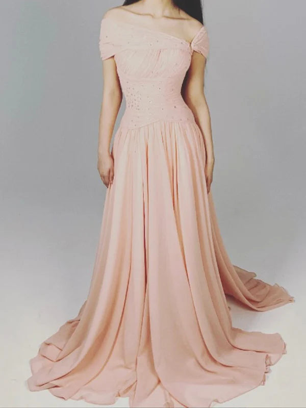 Pink exquisite pearl beading beaded long tulle elegant ball gown evening dress nv2954