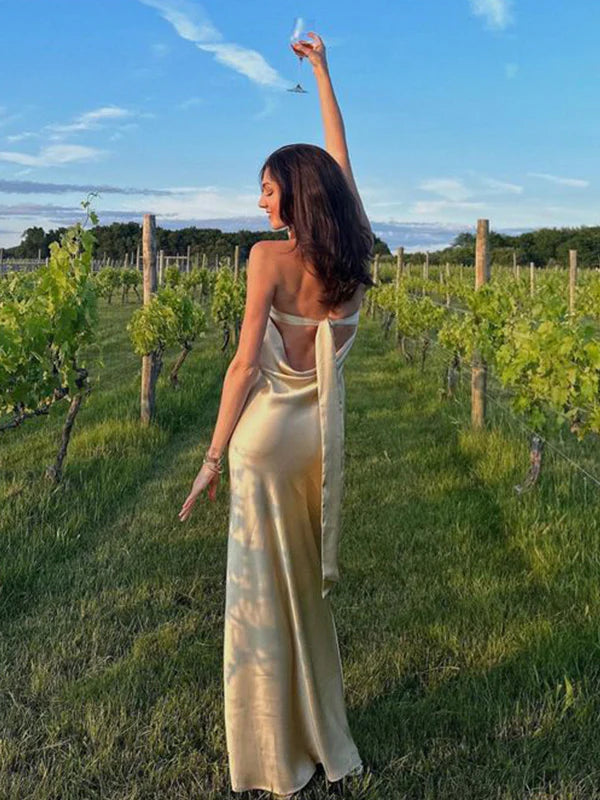 Champagne Elegant and Fashionable Sleeveless Sweetheart Neck Mermaid Slim Satin Long Evening Gown Prom Dress nv3804