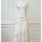 White simple fashion long spaghetti strap satin prom dress nv5423