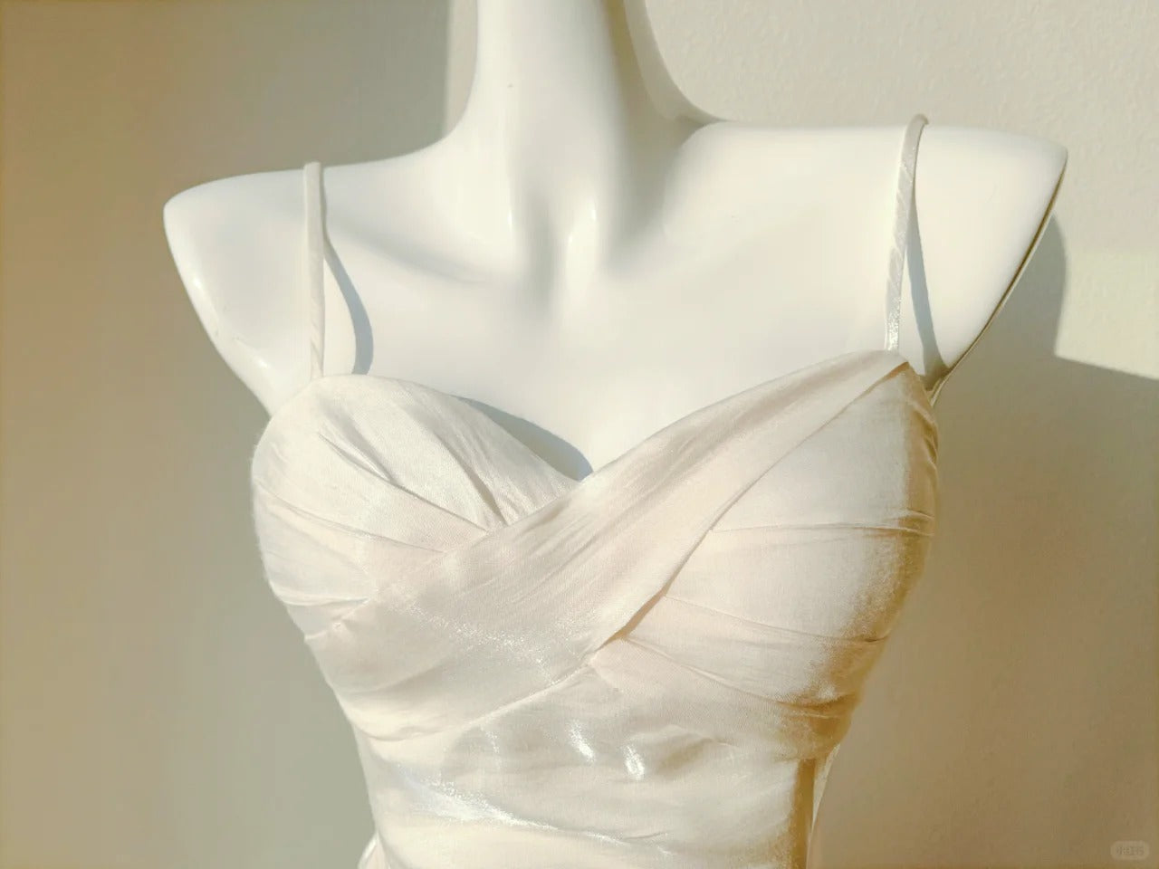 White simple fashion long spaghetti strap satin prom dress nv5423