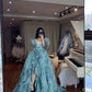 Blue floral long tulle dress NV6652