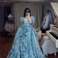 Blue floral long tulle dress NV6652