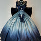 Blue Shiny Retro Fashion Gradient Sweetheart Neck Bow Embellished Long Floor Length Satin Princess Ball Gown Evening Gown Birthday Gown nv4136