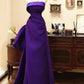 Robe de soirée longue violette élégante, col rond, coupe trapèze, longueur au sol, en satin, avec nœud papillon, robe de bal, nv3845
