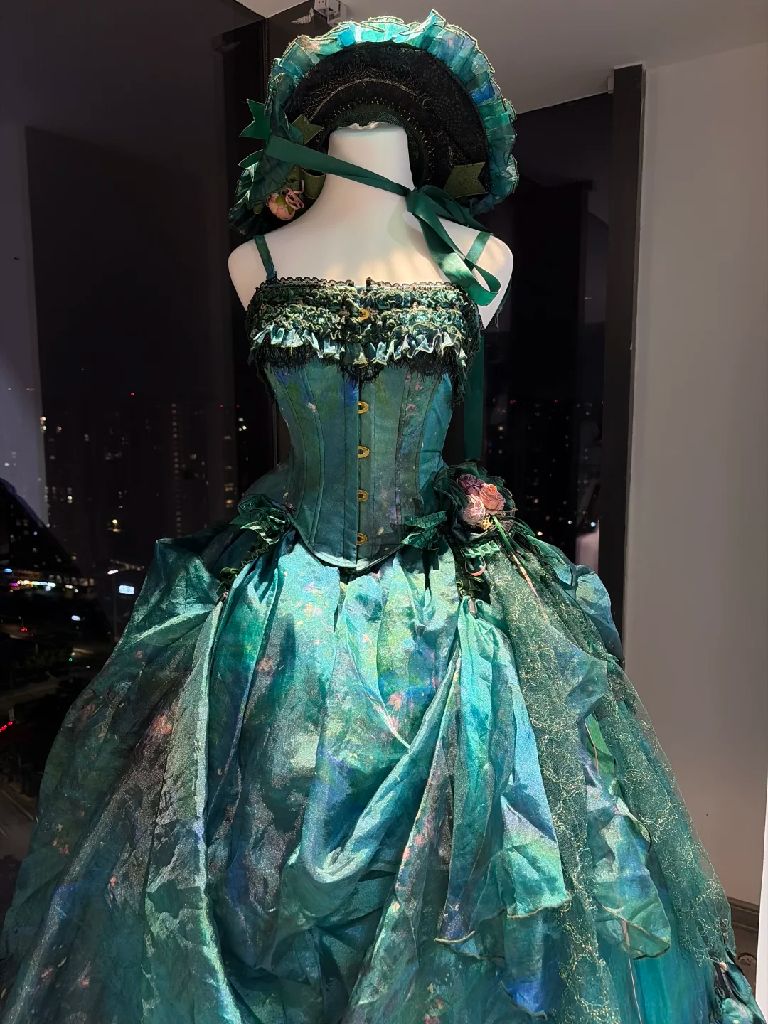 Peacock Green Spaghetti Straps Lolita Corset Ball Gown Iridescent Glitter Tulle Victorian Party Dress  NV6941
