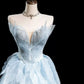 Light blue elegant sweet exquisite beaded long tulle ball gown evening dress Graduation dress adult dress nv3778