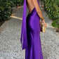 Robe de soirée longue en satin violet, simple et élégante, épaules dénudées, nv5219