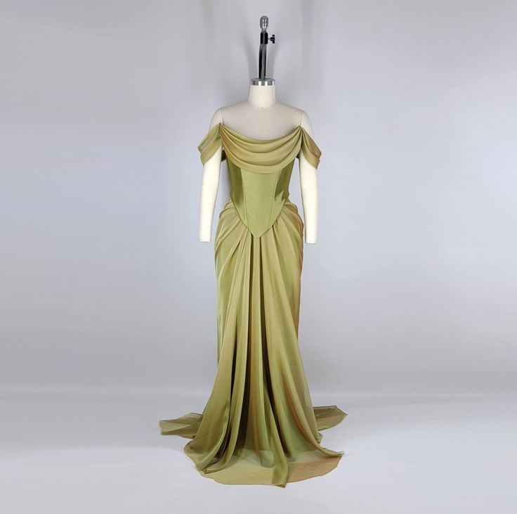 Grünes Vintage elegantes langes Satin Ballkleid Abendkleid Partykleid NV3529