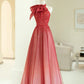 Rot Fashion Wunderschöne Exquisite Blumenapplikation Perlen A-Linie Pailletten Lange Tüll Elegante Bodenlange Ballkleid Abendkleid nv3816