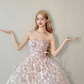 Light Pink Strapless Sweetheart Prom Gown Floral Beaded 3D Feather Sheer Tulle A Line Evening Dress  NV7153