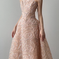 Strapless Nude Pink Ball Gown Prom Dress, Rose Beaded Embroidery Evening Gown  NV7112