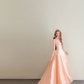 Peach Pink Spaghetti Strap Satin Ball Gown A-Line Prom Dress  NV7177