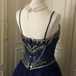 Navy Beaded Short Tulle Princess Homecoming Dress Birthday Party Dress nv4713