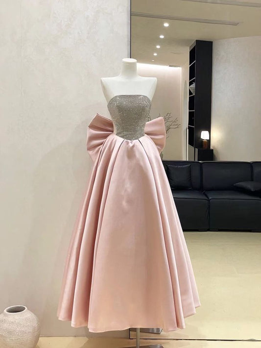 Pink Sparkling Long Satin Ball Gown Evening Dress Party Dress nv4865