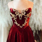 Burgundy Vintage Velvet Long Ball Gown Evening Dress Party Dress nv4848