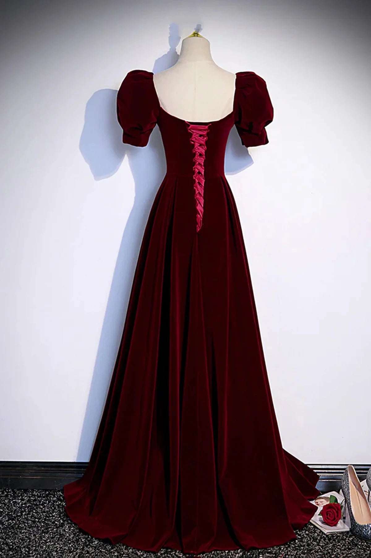 Beautiful Burgundy A-line Velvet Long Party Dress Prom Gown Evening Gown nv2131