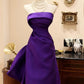 Robe de soirée longue violette élégante, col rond, coupe trapèze, longueur au sol, en satin, avec nœud papillon, robe de bal, nv3845