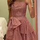 Rosa süßes herzförmiges Tube-Top mit schulterfreier Schleife, langes Abendkleid, Ballkleid, Abendkleid, Partykleid, NV2502