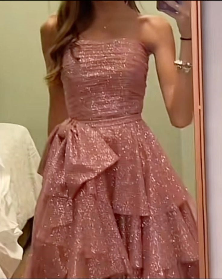 Rosa süßes herzförmiges Tube-Top mit schulterfreier Schleife, langes Abendkleid, Ballkleid, Abendkleid, Partykleid, NV2502