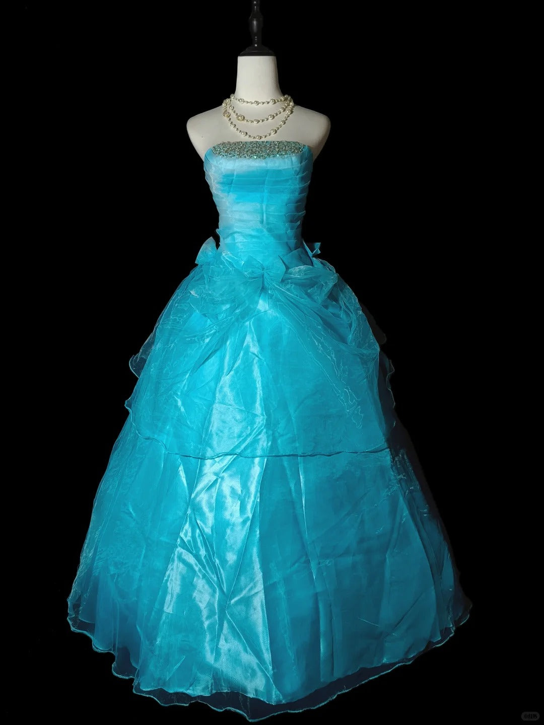 Robe de bal longue en tulle bleu, élégante et perlée, nv4780