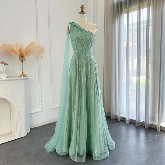 Grünes luxuriöses One-Shoulder-Abendkleid mit funkelnden Perlen und Pailletten, langes Ballkleid, Partykleid nv2683