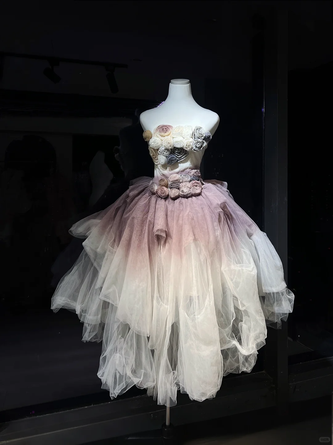 Dusty Purple Ombre Strapless Short Prom Dress 3D Rose Irregular Tulle Cocktail Evening Gown  NV7073