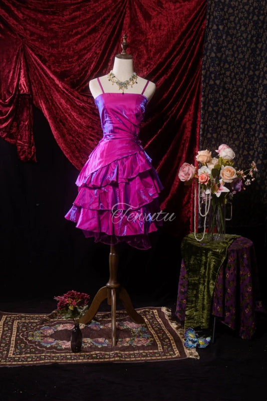 Laser-like purple short satin dress NV6663