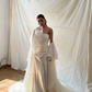 Off White Strapless Satin Mermaid Wedding Gown Detachable Tulle Flare Sleeves  NV7186