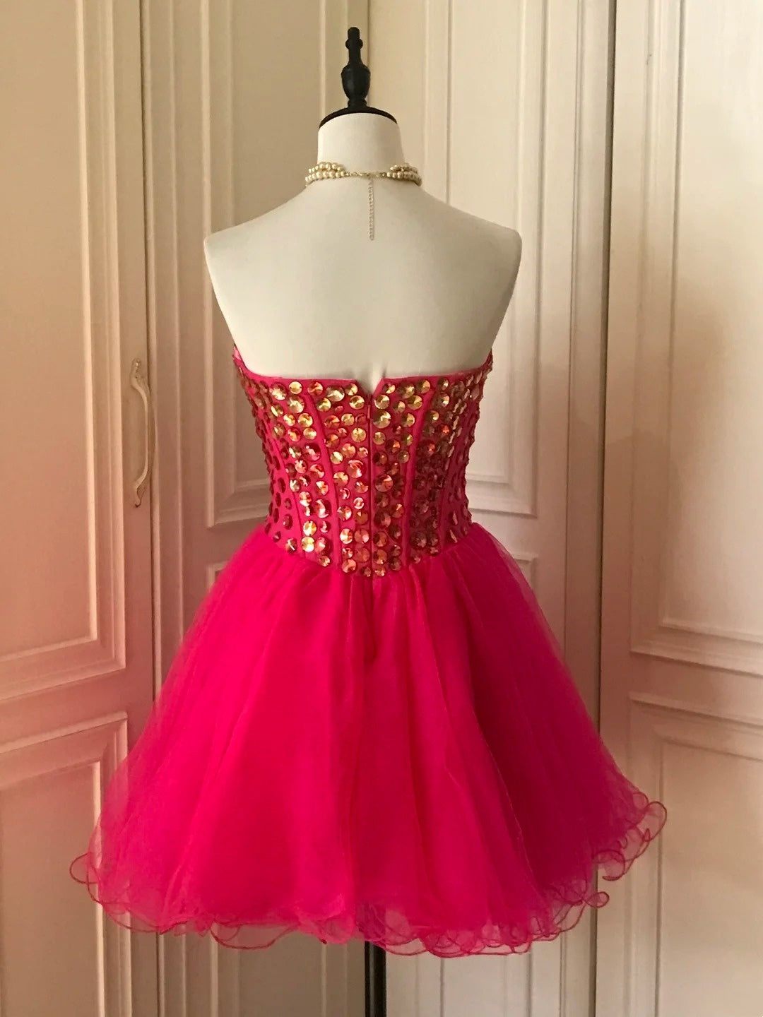Pink Sequin Beaded Short Tulle Princess Homecoming Dress Birthday Party Dress nv4712