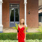 Red Stylish Elegant spaghetti strap Long Chiffon Ruffle Ball Gown Holiday Birthday Party Dress Evening Dress Prom Dress nv3955
