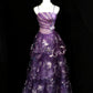 Purple Beaded Floral Elegant Long Tulle Ball Gown Evening Dress nv4784