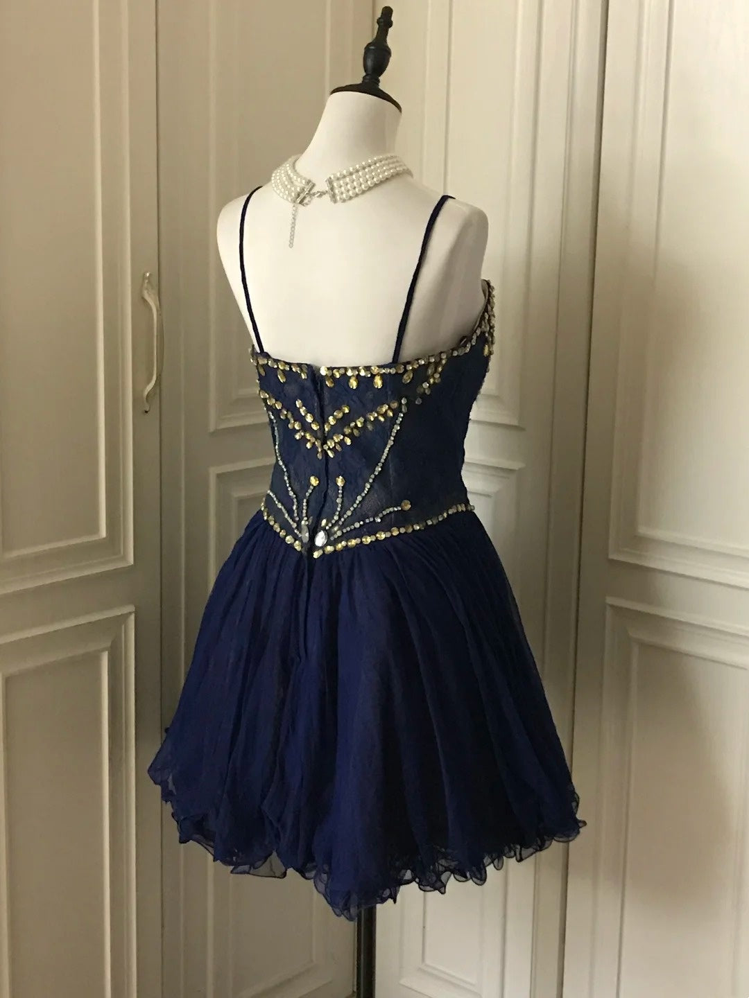 Navy Beaded Short Tulle Princess Homecoming Dress Birthday Party Dress nv4713