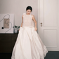 Two Piece Halter Lace Satin Wedding Dress with Back Bow and Pockets  NV7381