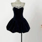 Burgundy/Black Retro Fashion Short Velvet Homecoming Dress Birthday Party Dress nv5264