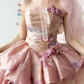 Strapless Pink Peach Tulle Ball Gown 3D Floral Prom Dress  NV7122