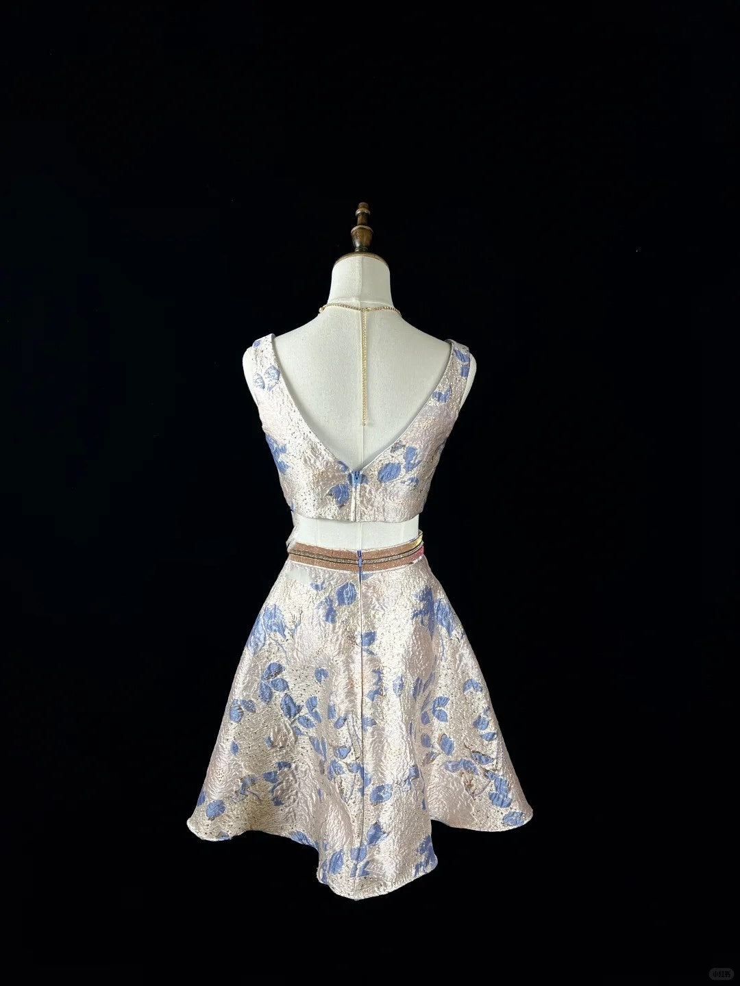 Champagne blue and gold embossed jacquard short homecoming dress birthday dress nv4487