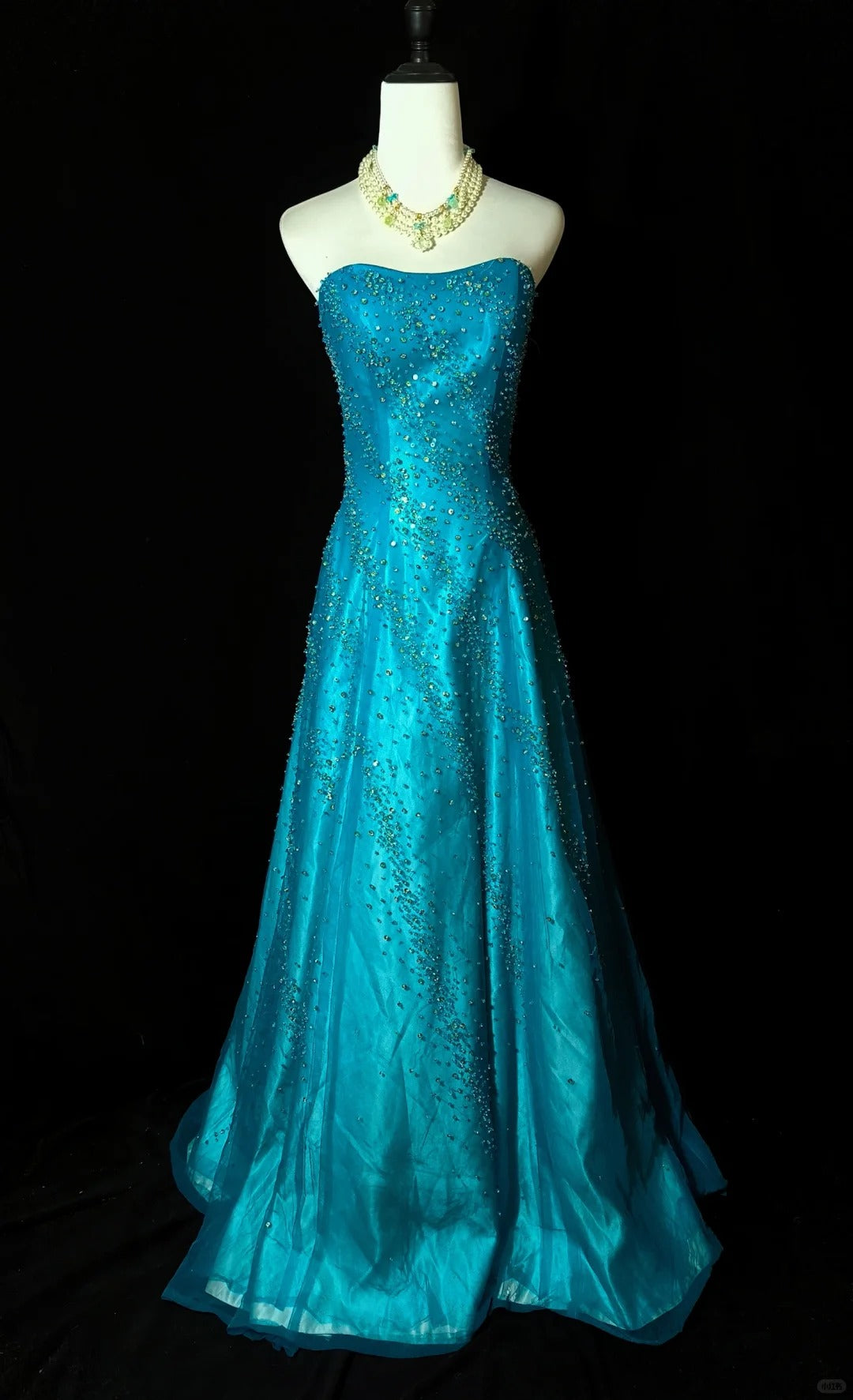 Blue beaded elegant long tulle ball gown evening dress nv4781