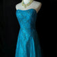 Blue beaded elegant long tulle ball gown evening dress nv4781