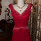 Luxurious Elegant Style Wine Red Beaded Sleeveless V-Neck Train Gown - Mother of the Bride Dress &amp; Dinner Party Gown NV6372