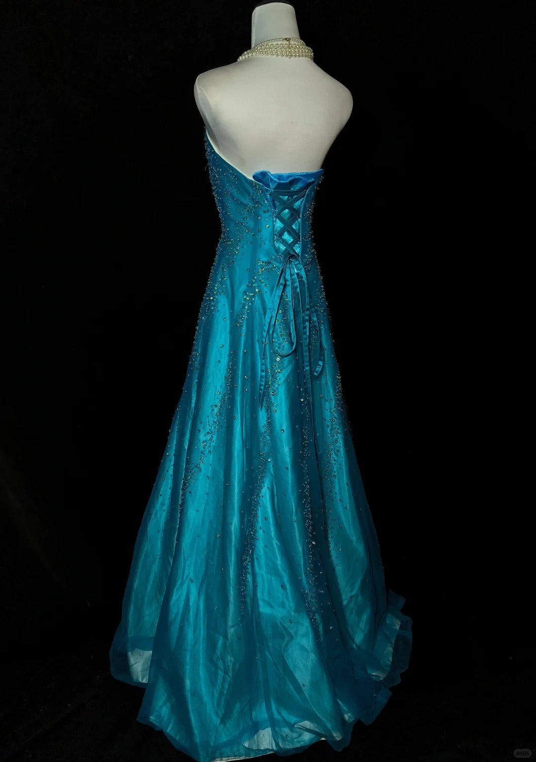 Blue beaded elegant long tulle ball gown evening dress nv4781