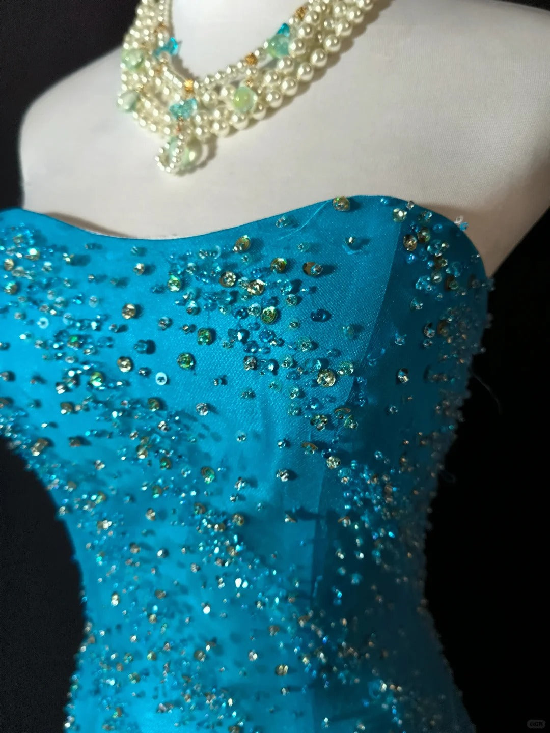 Blue beaded elegant long tulle ball gown evening dress nv4781