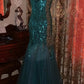 Starry Spotlight Style Peacock Blue Full-Diamond Strapless Mermaid Train Gown - Shimmering Dress for Dinner & Award Ceremony NV6368