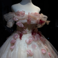 Off Shoulder Ivory Prom Dress 3D Pink Petal Floral Appliques Glitter Tulle Ball Gown  NV7046