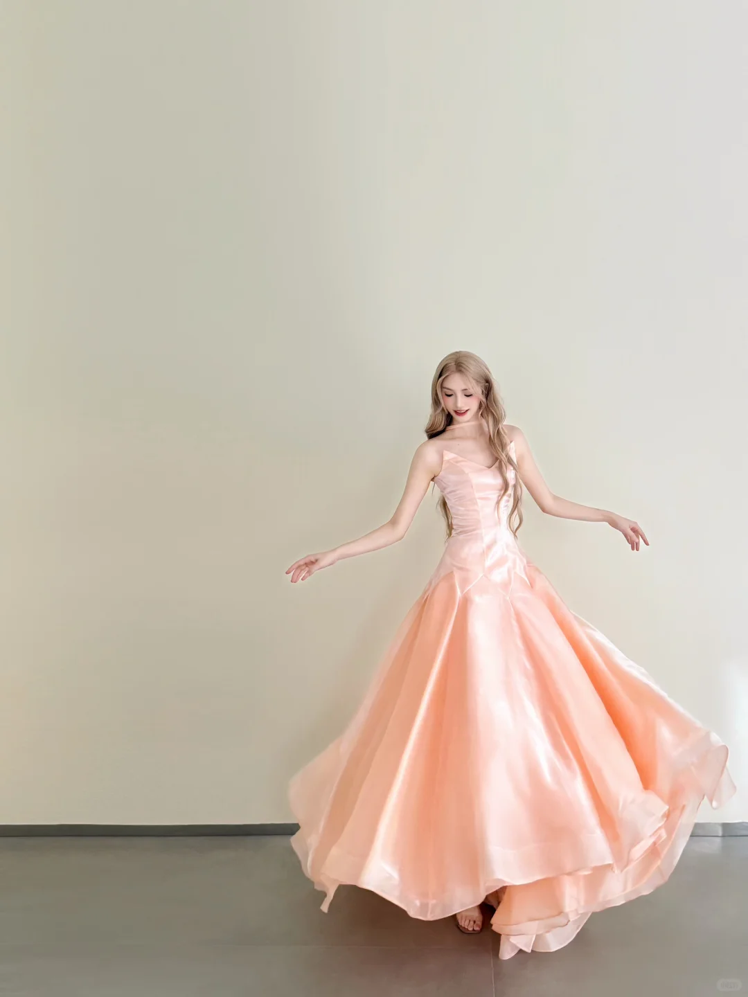 Peach Pink Spaghetti Strap Satin Ball Gown A-Line Prom Dress  NV7177