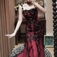 NiceVestidos-Red-Black Lace 3D Floral Sleeveless Floor-Length Gothic Gown NV6189