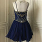 Navy Beaded Short Tulle Princess Homecoming Dress Birthday Party Dress nv4713