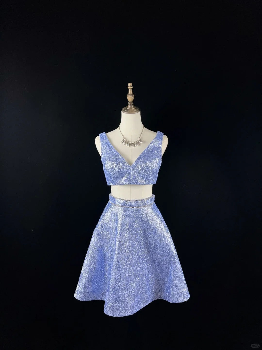 Explosive ice blue satin blue fine lace rhinestone belt short homecoming dress birthday dress nv4495