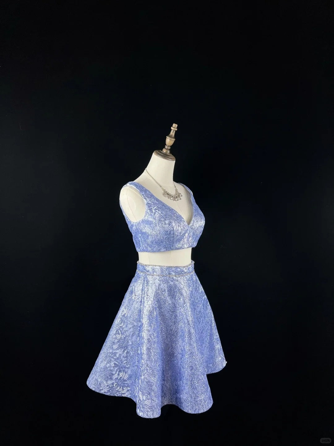 Explosive ice blue satin blue fine lace rhinestone belt short homecoming dress birthday dress nv4495