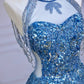 Blue luxurious beaded, sparkling, gorgeous wedding gown, beaded, sequined, floor-length princess ball gown nv5060