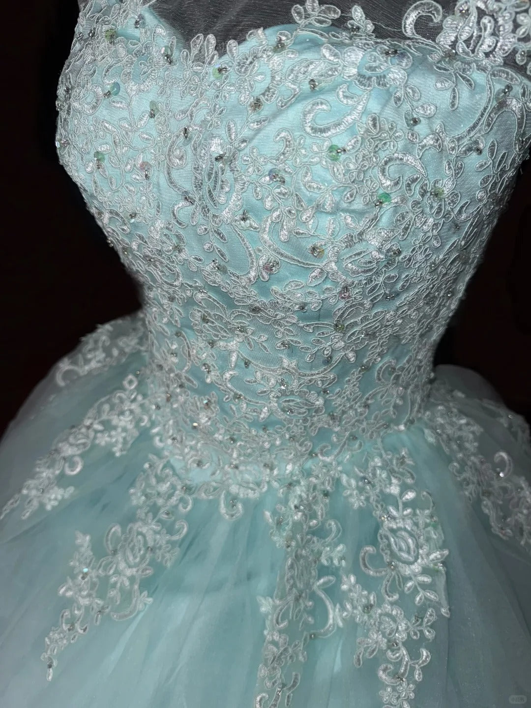 Blaues elegantes langes Spitzen-Tüll-Ballkleid-Abendkleid nv4922